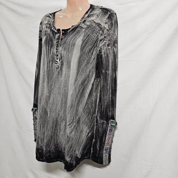 Aratta Silent Journey Women Size M Boho Popover Top Tunic Embroidery Acid Washed - Picture 9 of 14
